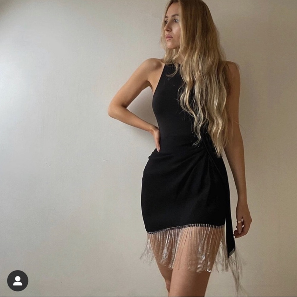 Zara limited edition jewel rhinestone crystal Fringe black skirt size XS